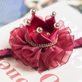 Diadema de princesa para niña con corona de cinta burdeos y lentejuelas doradas - Diadema Borgoña Con Caja