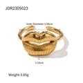 Anello aperto a forma di labbra in acciaio inossidabile placcato oro 18K con texture - Oro (JDR2305023)