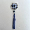 Hollow round evil eye car charm with blue tassels and silver metal frame detail - Round / Without Hanging Rope