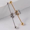 Industrial barbell earrings in gold and silver finish with 9.6mm crystal flower cluster - NO 7 Flower Cluster