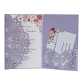 Elegant purple laser-cut wedding invitation set with floral patterns on white background - Lilac Purple