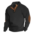 Polo homme noir à côtes avec empiècements marron aux coudes et au col - S / Noir