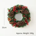 35cm Christmas wreath with pine cones and red berries on a green pine needle base - 35cm / American Pinecone Style