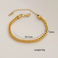 Golden 4mm titanium steel link chain bracelet with adjustable lobster clasp and 18K plating - 5-5 Simple Round Link Chain