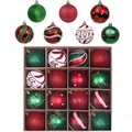 16-pack festive red and green Christmas ornaments with JOY text and diverse textures - Joy Theme Multi-color Painted Set 7