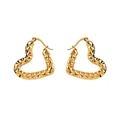 Polished golden heart-shaped hoop earrings with textured finish in stainless steel - Heart Wave Style