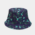 Detail of purple bucket hat with green cactus and pink flower pattern on durable canvas - M (56-58cm) / Small Cactus Dark Blue