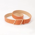 Chic orange leather belt for women featuring a stylish gold diamond-shaped metal buckle - Light Camel
