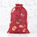 Red cotton drawstring Christmas gift bag with golden Santa and reindeer foil stamping - Red Bronzing Santa Sleigh