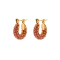 U-shaped gold stainless steel earrings with pavé pink cubic zirconia stones - 15mm / Rose Red