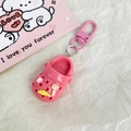 Pink garden clog shoe keychain with matching plastic hook and metallic ring - Rose Red