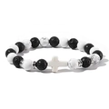 Men's beaded bracelet featuring lava rock, white turquoise, and a cross pendant - White Howlite & Lava Mix