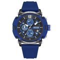 Men's sports chronograph watch with blue silicone strap and date display function - Blue