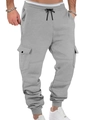 Dettaglio dei pantaloni cargo grigi da uomo con coulisse in vita e tasche laterali a patta - S / Grigio