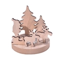 Wooden Christmas candle holder with Santa Claus, reindeer, and sled on a round base - Santa Claus