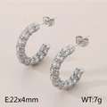 Silver C-shaped stainless steel earrings with spiral texture and crystal inlay - Style E Silver (KE115330-KFC)