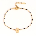Gold Halloween ghost bracelet with black beads and stainless steel chain link - Gold Ghost - Black Beads