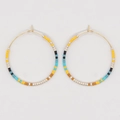 Bohemian colorful beaded hoop earrings in gold finish with turquoise and yellow beads - Turquoise Blue Mix (MI-E210082E)