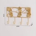Golden metal ginkgo leaf wall rack with 4 hooks for keys and coats, 25x17cm size - Style B Square Gold - Ginkgo Leaf 4-Hook