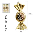 Ornamenti natalizi a forma di caramella dorata con spirali bianche, set da 2 pezzi - 2 Pezzi/Confezione / Oro
