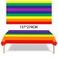 Rainbow striped gradient disposable PE tablecloth for birthday party, 137x274cm size - Striped Rainbow Tablecloth 137*274cm