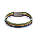 Three-layer braided leather flag bracelet with stainless steel magnetic buckle - Brazil