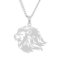 Hiphop Löwenkopf Anhänger aus Edelstahl in Silber mit gedrehter Kordelkette für Herren - Silber mit Bordsteinkette
