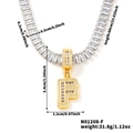 Gold letter F pendant necklace with crystal tennis chain and detailed product dimensions - Letter F
