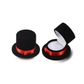 Velvet top hat jewelry gift box in black with red ribbon for rings and earrings - Top Hat Black