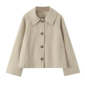 Giacca trench corta beige con revers classici e fodera a quadri per un look autunnale - XS / Cachi
