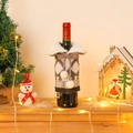 Christmas wine bottle sweater in grey and white diamond knit with fluffy pom-poms - Grey Rudolph
