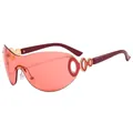 Y2K rimless oversized sunglasses with red translucent lenses and gold metal accents - Red Frame Red Lens