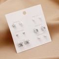 Detail of 6-pair earring set with pearls and rhinestones on a weekly organizer card - Silver Pearl Star Butterfly
