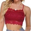 Slim fit red lace camisole top with floral embroidery and delicate spaghetti straps - Red