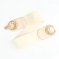 Elastic beige waist belt for women with golden metal buckle and PU leather accents - Beige