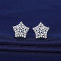 Star-shaped S925 sterling silver stud earrings featuring sparkling clear round stones - Star Earrings Tz-28
