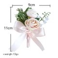 Light pink rose wedding boutonniere with green leaves and ribbon, 9x11cm floral accessory - Corsage / Boutonniere-Champagne