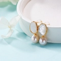 Elegant gold drop earrings with oval white mother of pearl and round freshwater pearls - White Mother of Pearl White Pearl