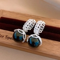 Lace-style gold plated earrings featuring dark tiger eye stone and shimmering zircons - Silver Hollow Black Pearl Style