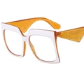 Oversized white square glasses with orange glitter temples and transparent lenses - Orange White Splice