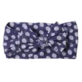 Dark blue nylon baby headband featuring white volleyball prints and a large soft bow - Blue Volleyball Pattern