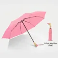 Pink three-fold sun umbrella with creative wooden duck head handle for women - No Coating / Pink
