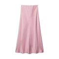 Detailed view of the smooth satin texture and elegant drape of this pink midi skirt - Pink