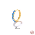 10mm S925 sterling silver golden hoop earrings with round blue opal inlay and 925 stamp - Single Gold-10MM Blue Opal