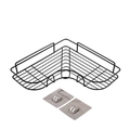 L-shaped black metal corner shower caddy with two transparent adhesive hooks - With 2 Single Hook Patches / L Black