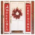 Red Welcome Merry Christmas door banners set on white door with festive wreath - Red Santa Claus Style (Christmas-08)