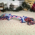 Three-color braided cotton rope dog toy with dual knots and tassels in pink and blue - 25g 18cm With Pink and Blue