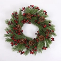 Weihnachtskranz mit künstlichen Kiefernnadeln, roten Beeren und Naturzapfen Dekoration - 45CM (Ohne Licht)
