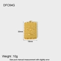 Detail of gold rectangular pendant with palm tree relief and precise size dimensions - DFC64G Gold Palm Square