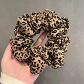 Chic leopard print cotton linen scrunchie with classic brown and black spotted pattern - 6# Leopard Print Khaki